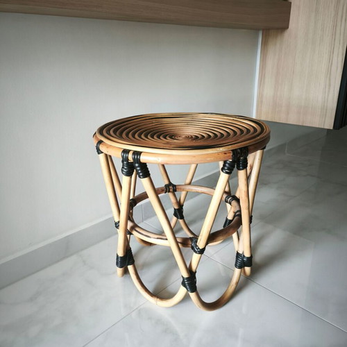 Bamboo stool like new, brown with black details
