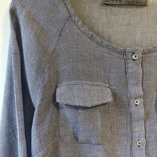 Zara Basic Micro-Gingham Shirt like new, grey and blue