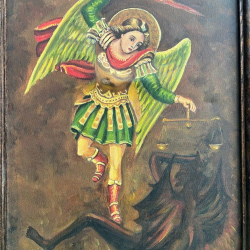 Archangel Michael painting used on canvas 2017