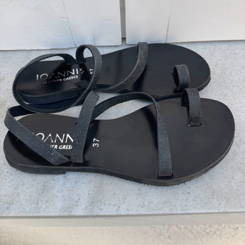 Ioannis leather sandals with glitter, size 37, black