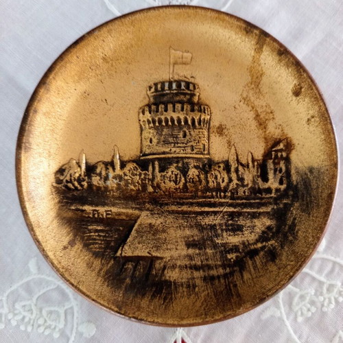 Thessaloniki souvenir plate used, White Tower 10cm