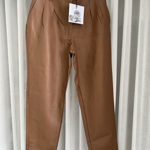 BSB leather look women's pants, camel color, size M