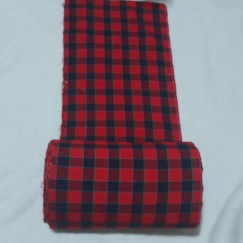 Cotton loom fabric new, red with black squares, 30cm width