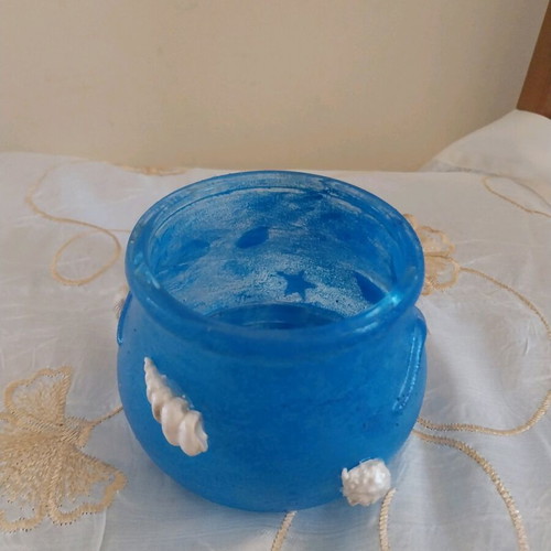 Decorative handmade jar with battery light, height 7 cm, new