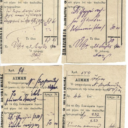 Port tax receipts used, 4 from Hydra port 1901