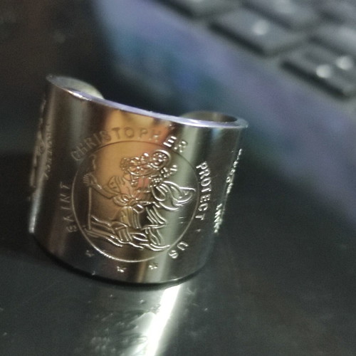 Saint Christopher ring adjustable, stainless steel 304, new