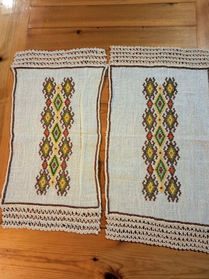 Vintage small embroidered and hand-knitted doilies, new, set of 2