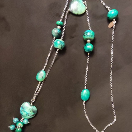 Gregio long silver 925 necklace with semi-precious stones like new