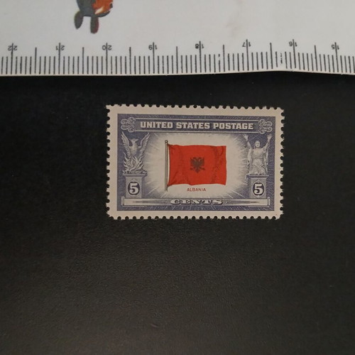 United States postage stamp with Albanian flag new