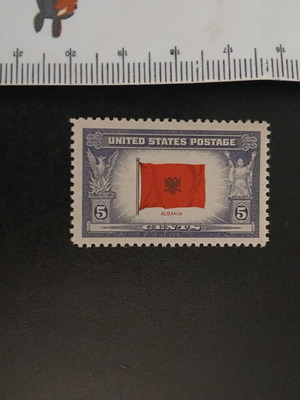 United States postage stamp with Albanian flag new