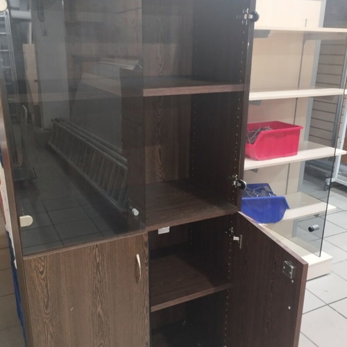 Sato bookcase glass and wood like new with 2 shelves