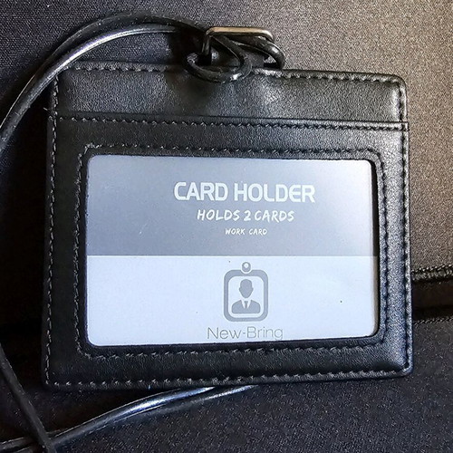 Leather card holder with elastic cord new, black