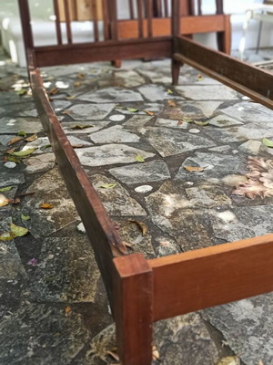 Antique single beds set of 2 like new, solid wood with brass details