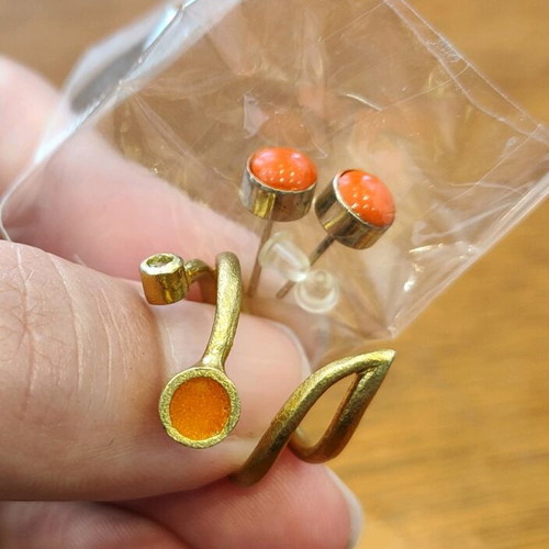 Set of ring for little finger and stud earrings new