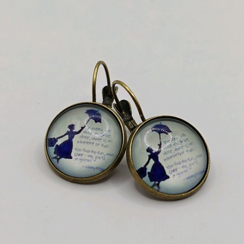 Mary Poppins dangle earrings gray and turquoise new