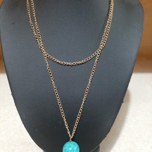 Necklace with chalcedony in steel new, length 80 cm