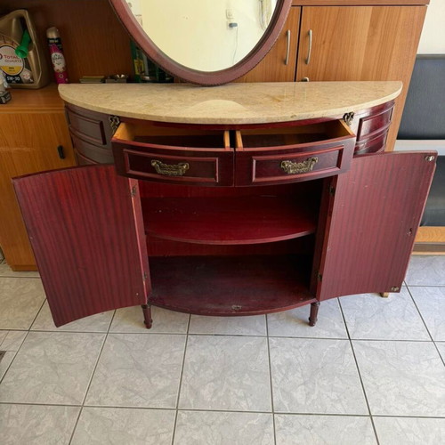 Classic wooden console like new with mirror and marble surface