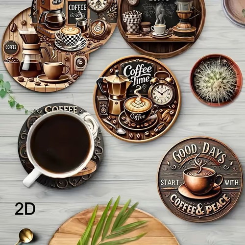 Coffee Time coaster set of 8, wood, new