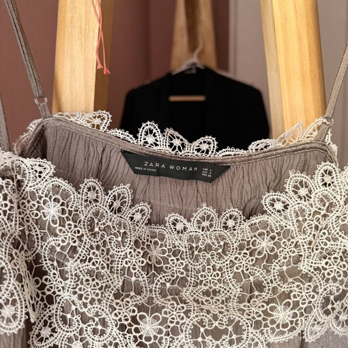 Satin khaki blouse with lace, like new, Zara