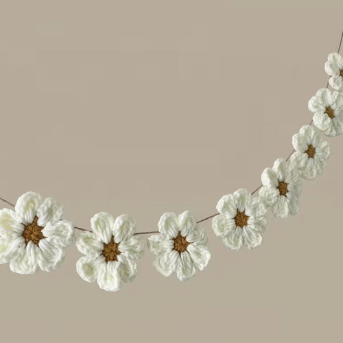 Garland with knitted flowers new, handmade