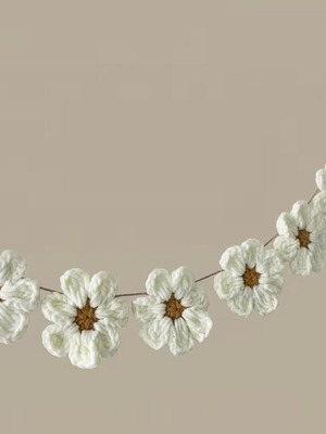 Garland with knitted flowers new, handmade