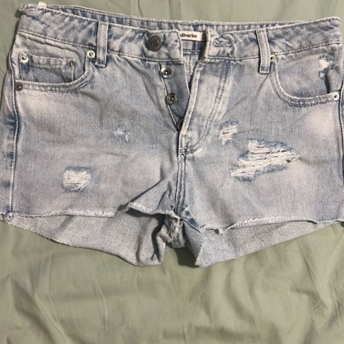 Stradivarius denim shorts with buttons and rips, turquoise, XS