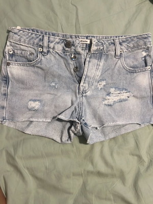 Stradivarius denim shorts with buttons and rips, turquoise, XS