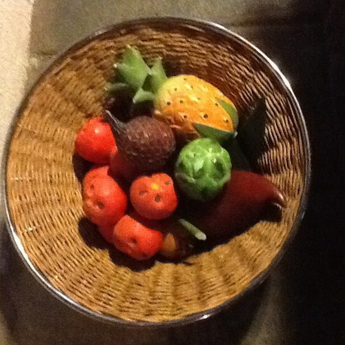 Wooden handmade fruits used with handmade wicker fruit basket
