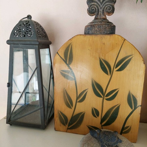 Decorative veranda lantern and two used decorative vases with lids