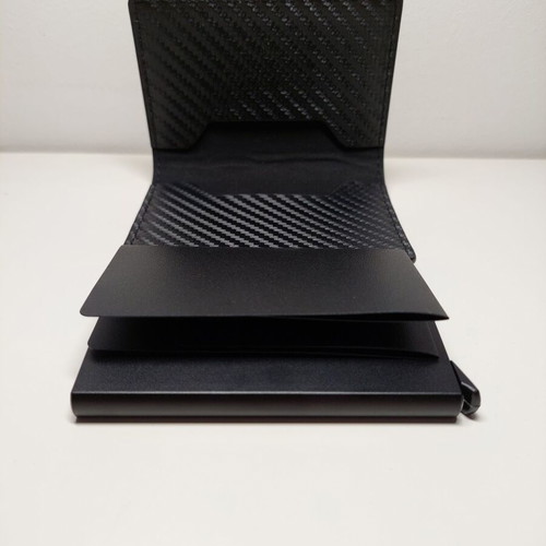 Wallet card holder with carbon fiber look and metal pop-up mechanism new