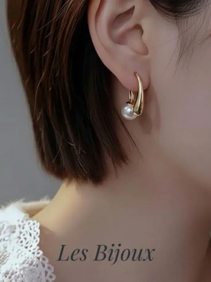 Gold Stainless Steel Earrings with Pearl New