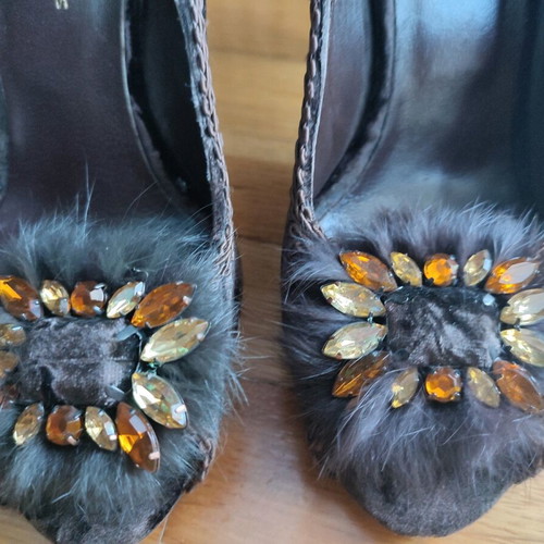 Tsakiris Mallas velvet peep toe heels like new, brown, size 36