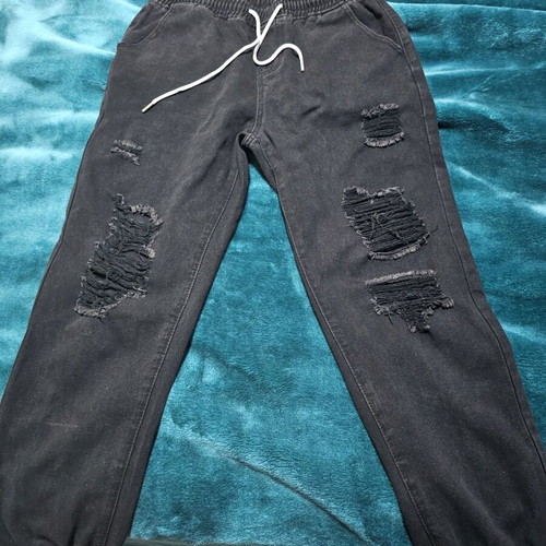 Jean jogger pants like new, black washed with distressed rips, XL