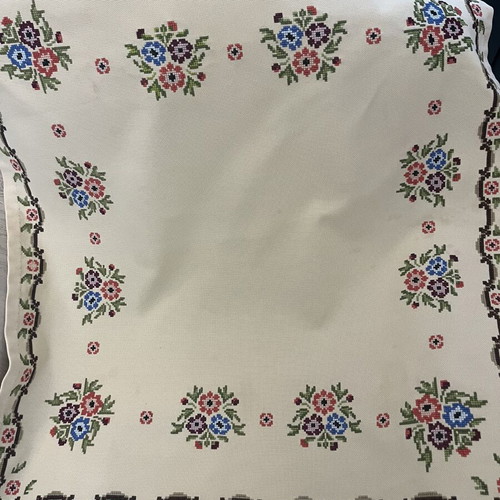 Handmade tablecloth used, 73x78 cm