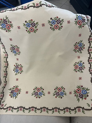 Handmade tablecloth used, 73x78 cm