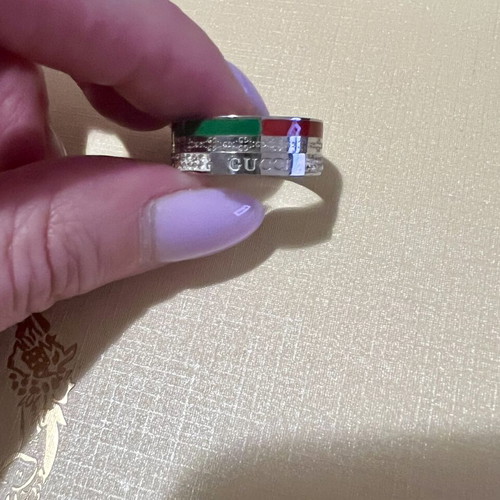Steel ring with rhinestones, diameter 19mm, red and green