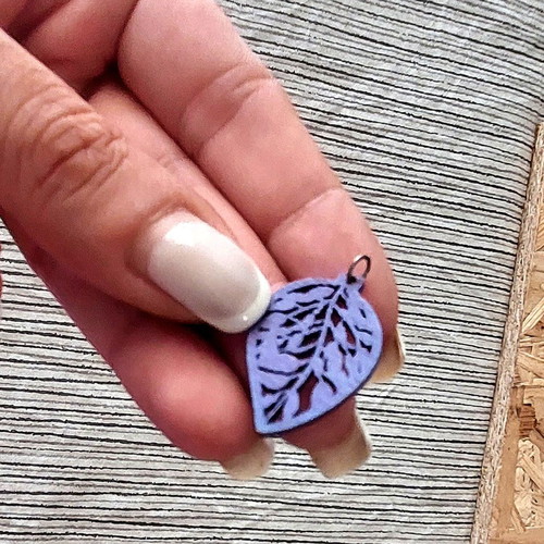 Purple embossed leaf pendant for necklace