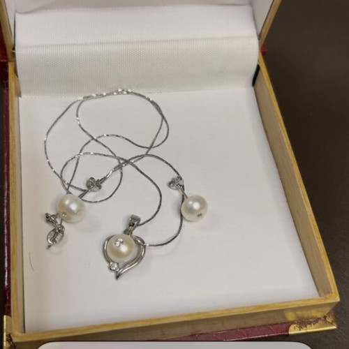 Silver 925 Jewelry Set with Natural Pearls and Swarovski