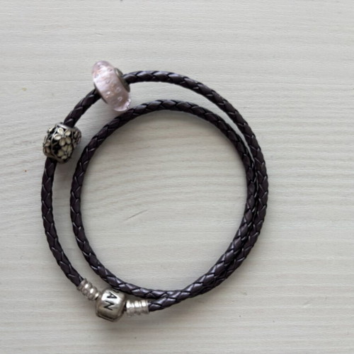 Pandora leather bracelets double black and dark purple, like new