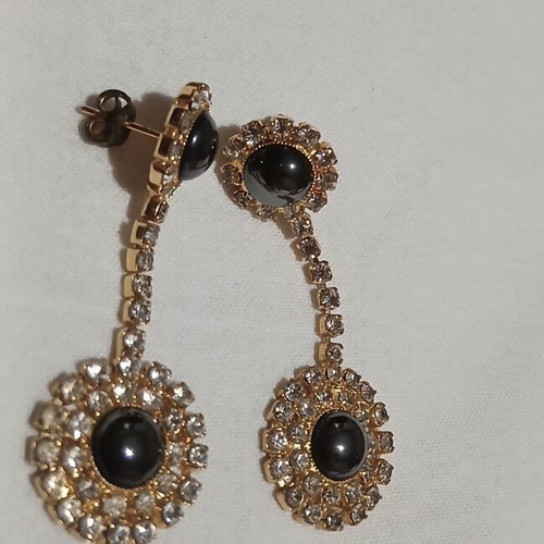 Vintage Hematite Drop Earrings like new with rhinestones