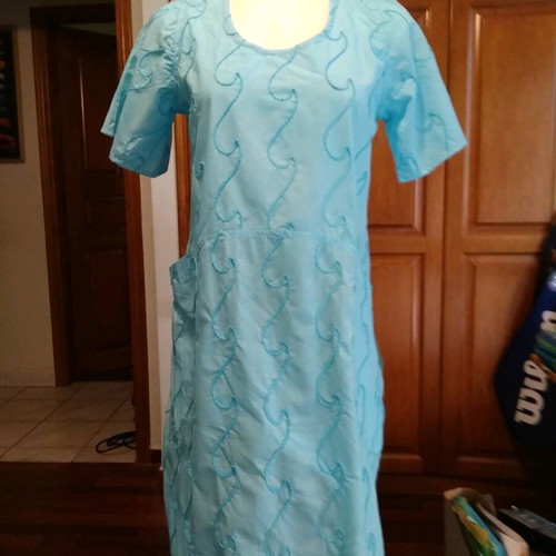 Cotton dress like new, turquoise with unique fabric design