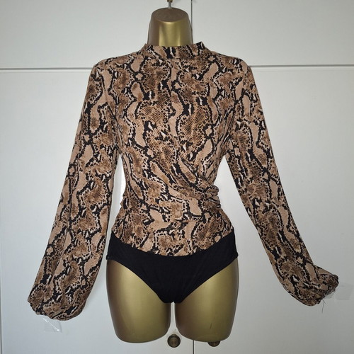 Animal Print Chiffon Long Sleeve Bodysuit Shein size medium, like new, brown