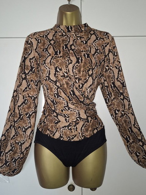 Animal Print Chiffon Long Sleeve Bodysuit Shein size medium, like new, brown