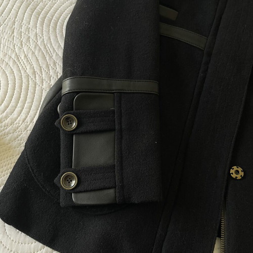 Wool coat size Small, black, with genuine fur and leather