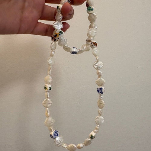 Handmade necklace and bracelet set with shells and steel clasp new