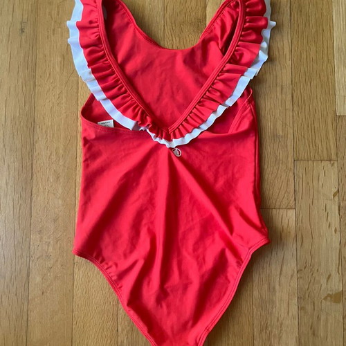 Petit Bateau one piece swimsuit with ruffle back size 128 cm new, red