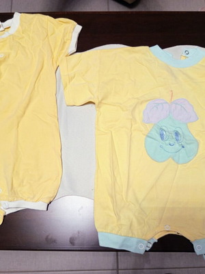 Baby rompers set used, 3 pieces, cotton, yellow and blue