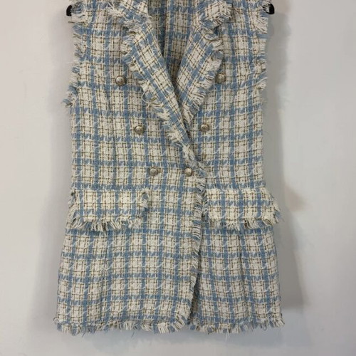 Tweed vest like new, blue with gold buttons
