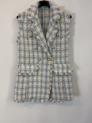 Tweed vest like new, blue with gold buttons