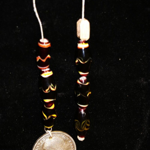 Begleri with 2 Drachma coin King George Murano crystals, silver, handmade